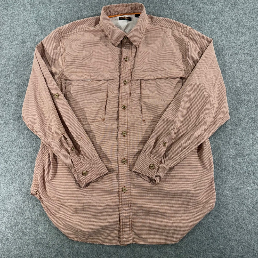 Ridgecut Toughwear Mens Large Brown Micro Check Ventilated Fishing Hiking Shirt